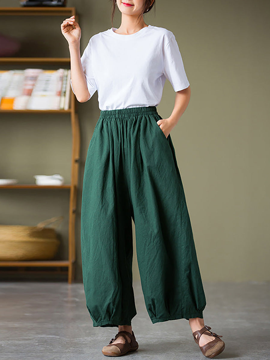 Women's Plus Size Lantern Pants Beige Linen Cotton
