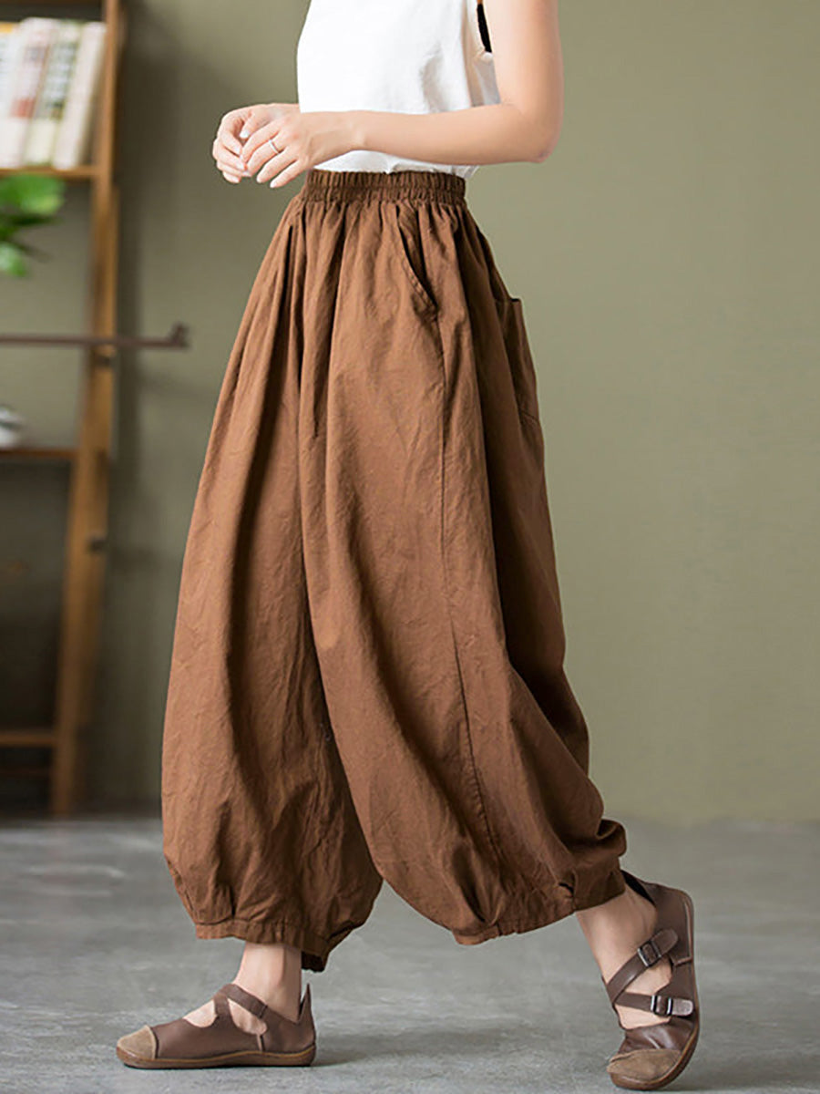 Women's Plus Size Lantern Pants Beige Linen Cotton