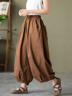 Women's Plus Size Lantern Pants Beige Linen Cotton