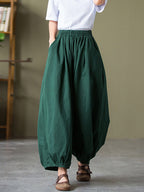 Women's Plus Size Lantern Pants Beige Linen Cotton