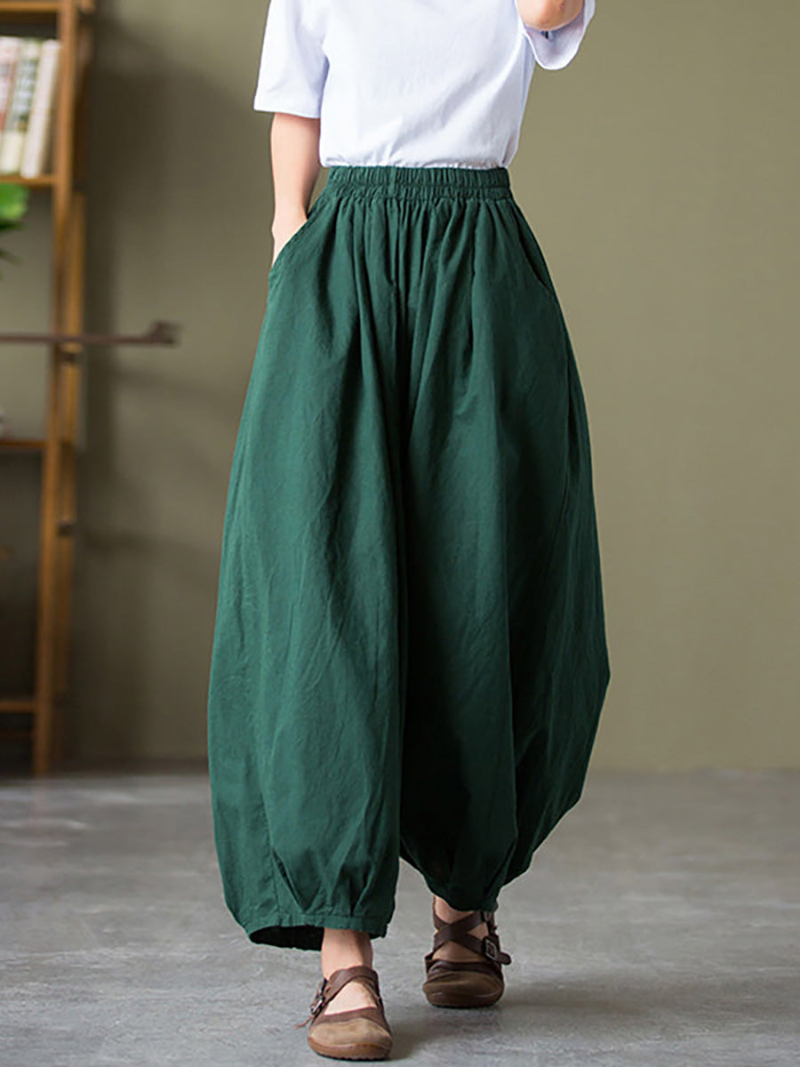 Women's Plus Size Lantern Pants Beige Linen Cotton
