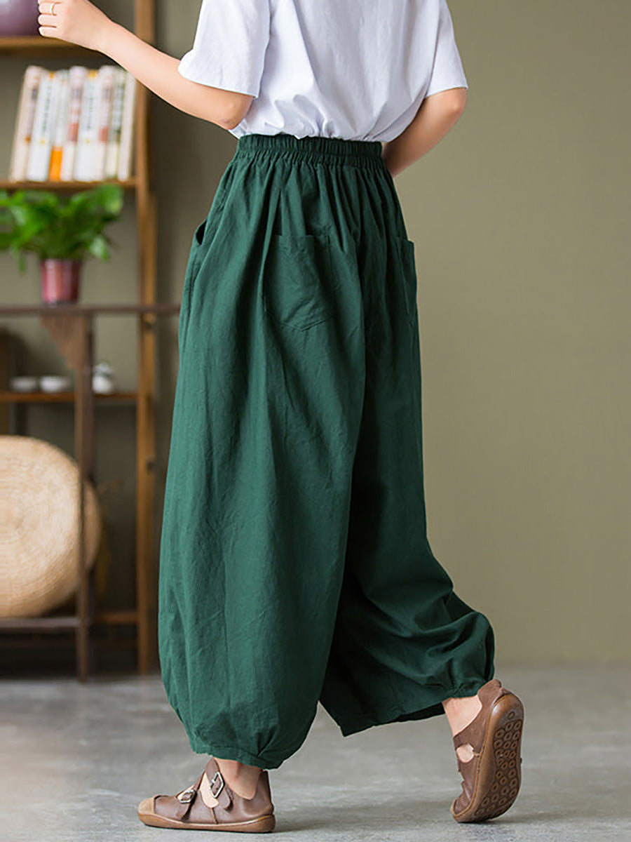 Women's Plus Size Lantern Pants Beige Linen Cotton