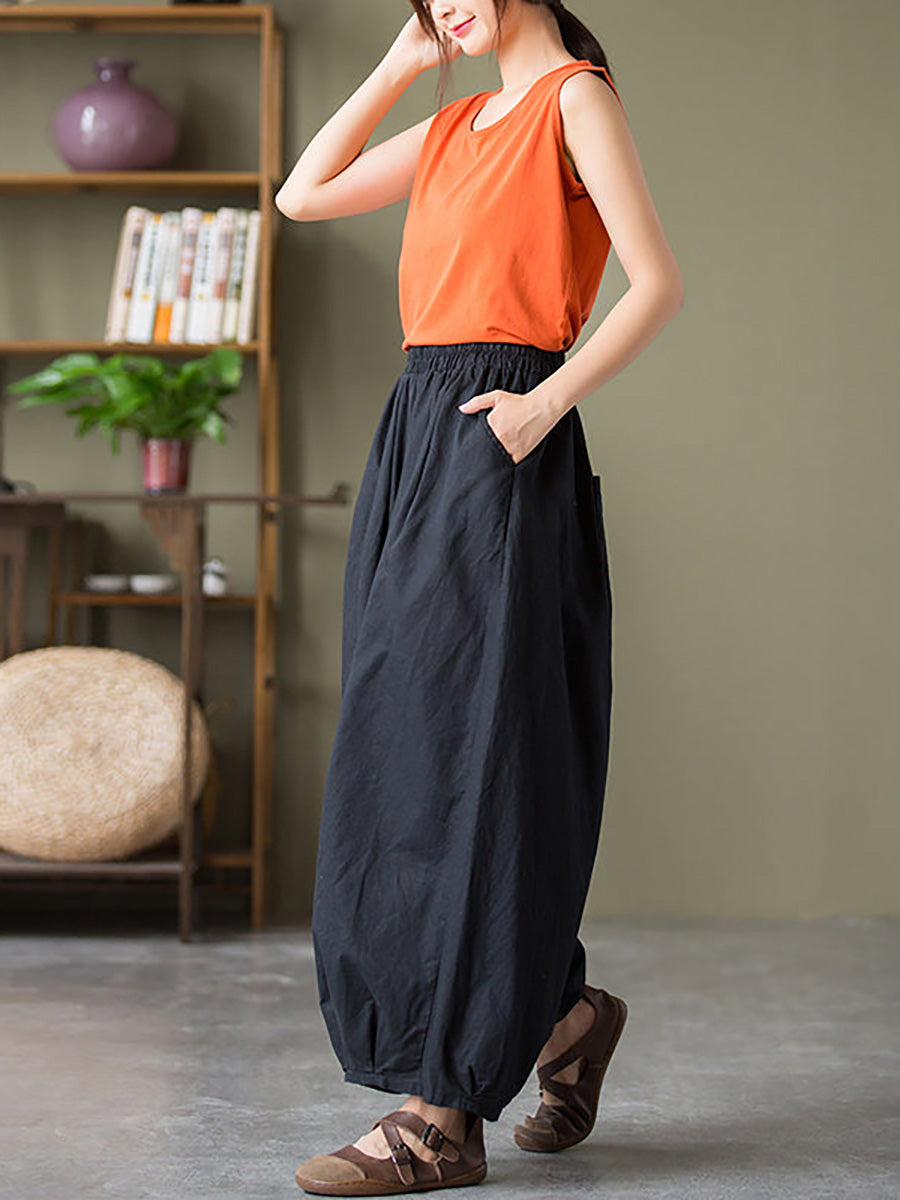 Women's Plus Size Lantern Pants Beige Linen Cotton