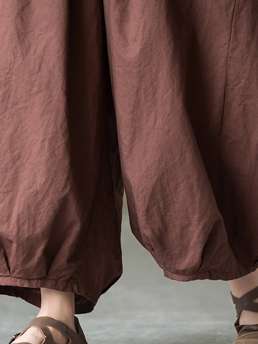 Women's Plus Size Lantern Pants Beige Linen Cotton