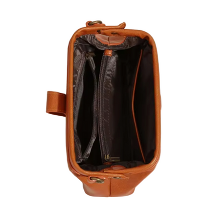 Vintage Crossbody Bag – Snap-Top Frame — Ginger Brown, open interior | BTendance