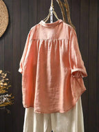 Women's Blouse - Artsy Flower Print, Turn-Down Collar, Half Raglan Sleeves - Brand Name - 5
