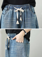 Women's Wide Leg Pants Blue Denim Casual Ankle Length