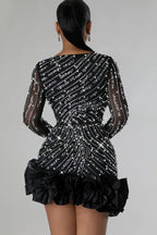 Women's Bodycon Mini Dress Black Mesh Polyester with Crystal Embellishments 3