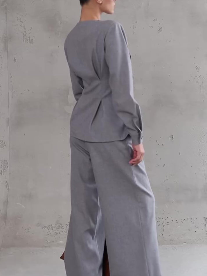 Ensemble gris clair chic à col V