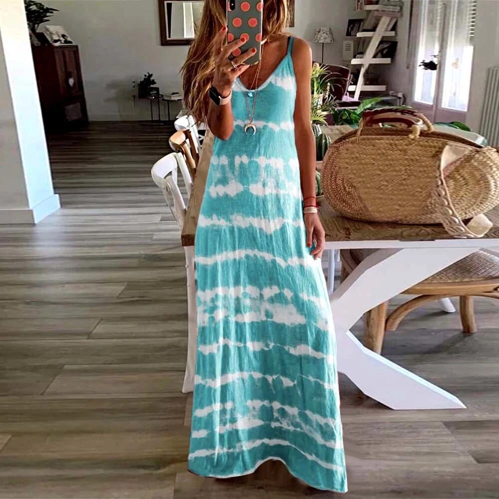 Women's Maxi Dress Sky Blue Size S-5XL Cotton Blend-4