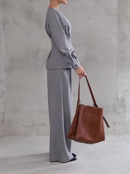 Ensemble gris clair chic à col V