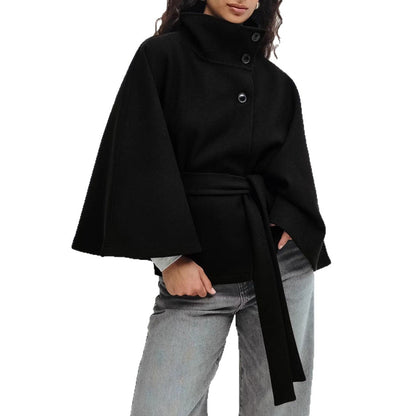 Manteau Long Ceinturé Femme – Col Montant & Élégance Intemporelle