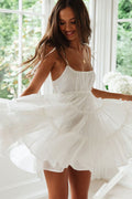 Women's Mini Dress White Cotton Tiered Ruffle-1