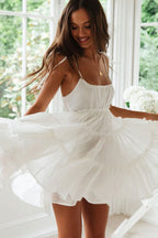 Women's Mini Dress White Cotton Tiered Ruffle-1
