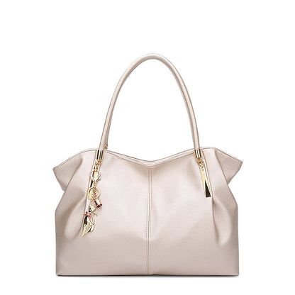 Vegan Leather Shoulder Handbag – Alicia Twin Handles — Beige, front view | BTendance