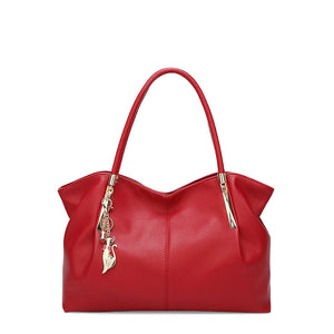 Vegan Leather Shoulder Handbag – Alicia Twin Handles — Red, front view | BTendance