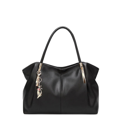 Vegan Leather Shoulder Handbag – Alicia Twin Handles — Black, front view | BTendance