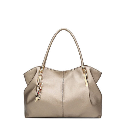 Vegan Leather Shoulder Handbag – Alicia Twin Handles — Gold, front view | BTendance