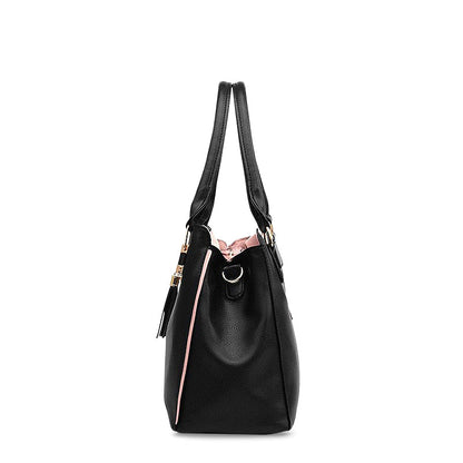 Vegan Leather Shoulder Bag – Havana Three Compartments — Black, side view | BTendance