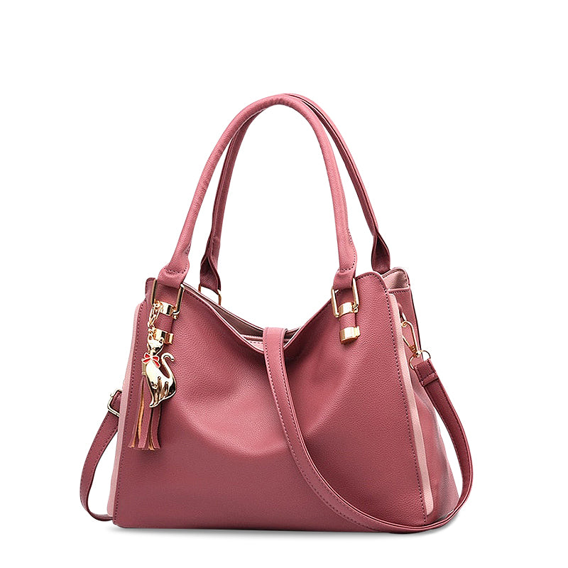 Vegan Leather Shoulder Bag – Havana Three Compartments — Pink, front view | BTendance