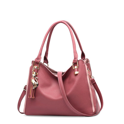 Vegan Leather Shoulder Bag – Havana Three Compartments — Pink, front view | BTendance