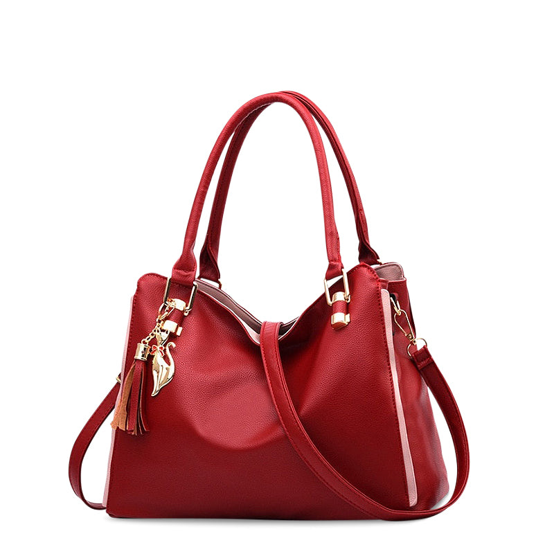 Vegan Leather Shoulder Bag – Havana Three Compartments — Burgundy, front view | BTendance