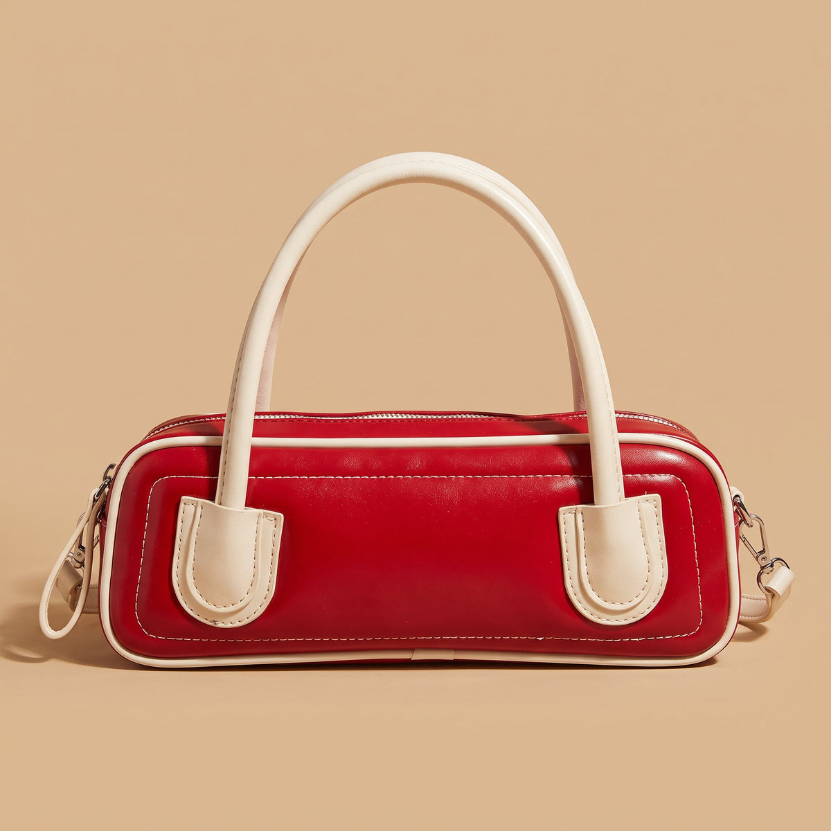 Retro Bowling Crossbody Bag – Camila Contrast Piping — Red, front view | BTendance