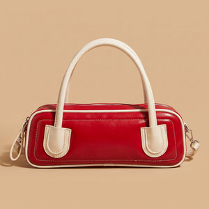 Retro Bowling Crossbody Bag – Camila Contrast Piping — Red, front view | BTendance