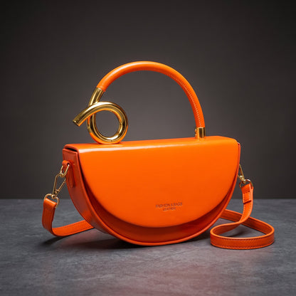 Vegan Leather Half-Moon Bag – Valeria Crossbody Strap — Orange, front view | BTendance