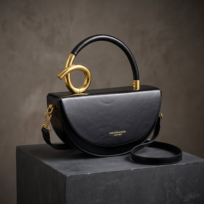 Vegan Leather Half-Moon Bag – Valeria Crossbody Strap — Black, front view | BTendance