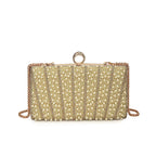 Women's Pearl-Effect Striped Evening Clutch – Gold front | BTendance