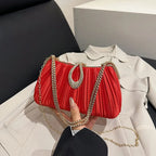 Pleated Evening Bag with Rhinestone Loop Detail – Red held for scale | BTendance