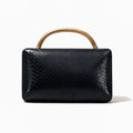 Croc-Embossed Faux Leather Top Handle Evening Bag – Black front | BTendance
