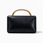 Croc-Embossed Faux Leather Top Handle Evening Bag – Black front | BTendance
