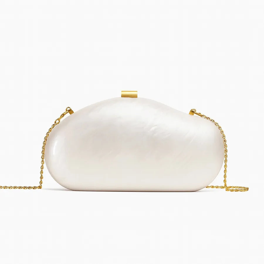 Women's Pearlescent Dome Acrylic Clutch with Chain – Front with chain | BTendance