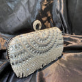 Scalloped Rhinestone Box Clutch – Silver front | BTendance