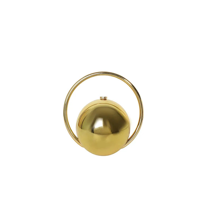 Round Acrylic Orb Bag with Faceted Ring Handle – Gold front | BTendance