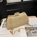 Women's Crown Clasp Rhinestone Evening Bag – Gold with chain | BTendance
