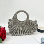 Women's Rhinestone Fan Handbag with Round Handle – Front | BTendance