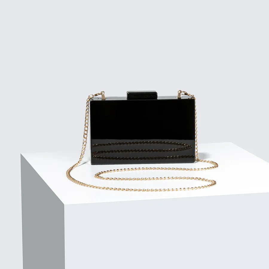 Women's Striped Acrylic Box Clutch with Chain – Back with chain | BTendance