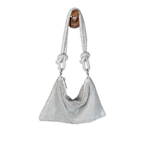 Knotted Rhinestone Hobo Shoulder Bag – Silver side | BTendance
