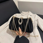 Pleated Evening Bag with Rhinestone Loop Detail – Black held for scale | BTendance