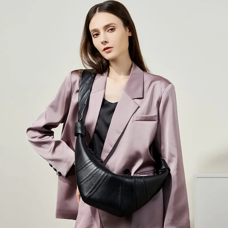 Panelled crescent sling bag – Black bag worn across the front | BTendance