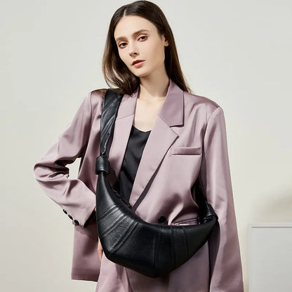 Panelled crescent sling bag – Black bag worn across the front | BTendance