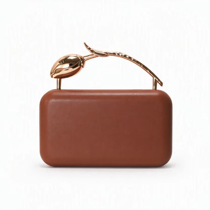Rectangular evening clutch — brown with sculptural tulip handle | BTendance