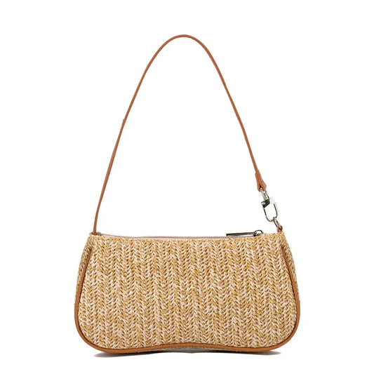 Woven zip shoulder bag with tan trim – Front view on white background | BTendance