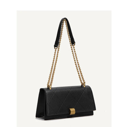 Geometric stitched chain shoulder bag – Black bag, angled front view | BTendance