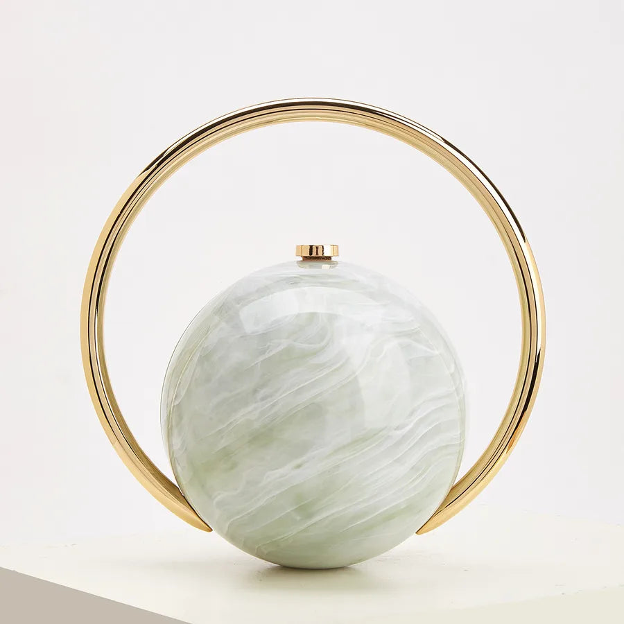 Marbled Globe Evening Bag with Orbit Handle – Green front | BTendance