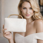 Croc-Embossed Faux Leather Top Handle Evening Bag – White held for scale | BTendance