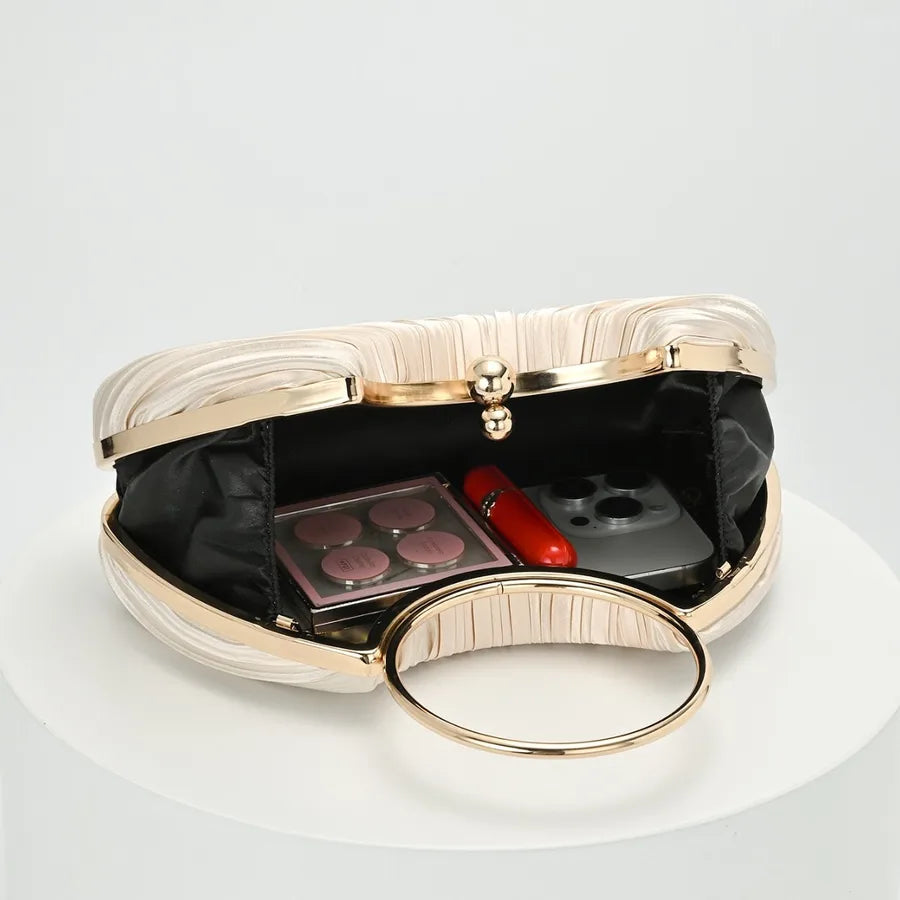Women's Pleated Fan Evening Bag with Circular Handle – Open interior | BTendance